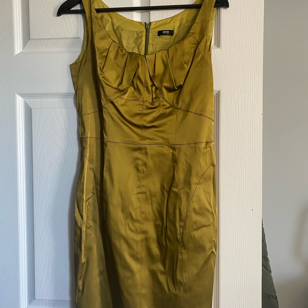 Hugo Boss Gold Sleeveless Ruched Wrap Dress for Wedding